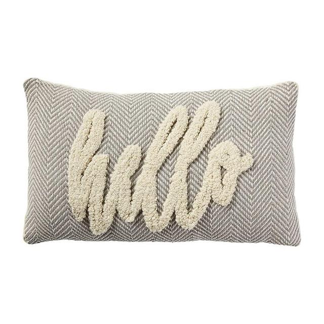 Mud Pie Happy Tufted Pillow, 12" x 20", Hello