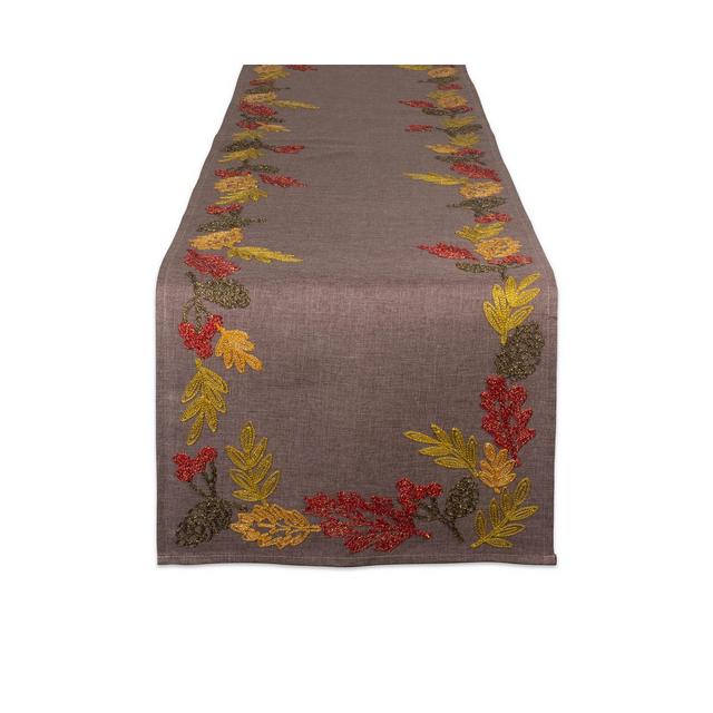 Design Imports Shimmering Leaves Embroidered Table Runner