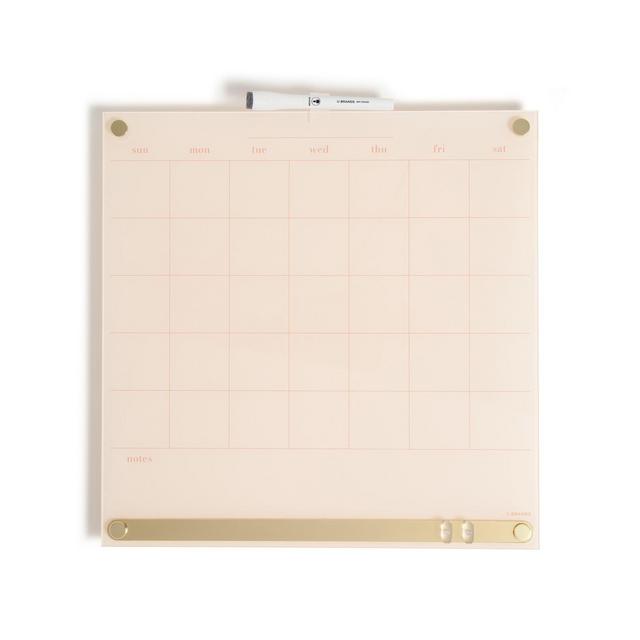 U Brands 16"x16" Acrylic Dry Erase Calendar with Metal Bulletin Strip Cream/Gold