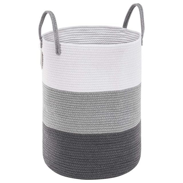 YOUDENOVA Woven Laundry Hamper, Cotton Rope Heavy Duty Laundry Basket, Tall Clothes Hampers with Handle for Storage Clothes, Toys and Blankets in Bedroom and Living Room-58L-Grey