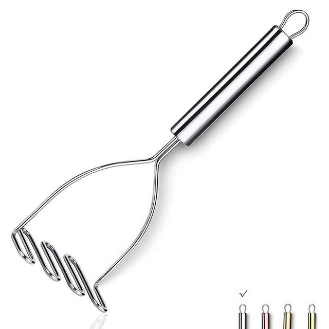 Potato Masher, Stainless Steel Heavy Duty Metal Potato Ricer With Mirror Polish, Food Masher Utensil, Hand Masher, Vegetables Fruits Mashe, Dishwasher Safe (9.6 Inch)