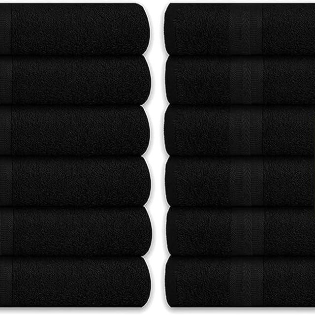 ASTILTEX Bulk Bath Towels Set of 12 – 100% Cotton Terry – 24" x 48" – Quick Dry, Soft & Highly Absorbent – Black Towels for Bathroom, Gym, Spa, Pool & Daily Use