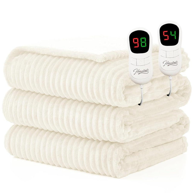 Homemate Electric Heated Blanket King Size - 100"x90" Heating Blanket King Size Dual Control 1/2/4/6/8 Hours Auto-Off 10 Heat Level Over-Heat Protection Soft Flannel Sherpa ETL Certification