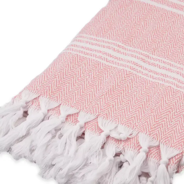 Traditional Turkish Cotton Pestemal Bath Sheet in Pink/White