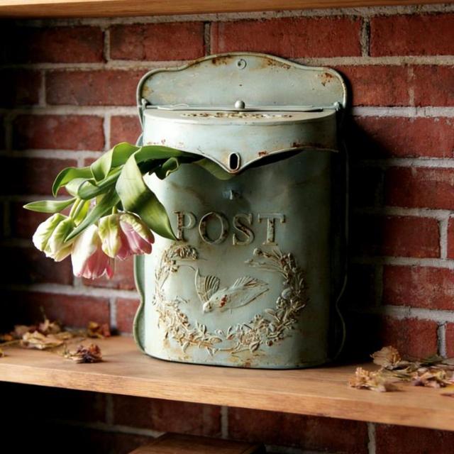 Embossed Tin Post Box with Distressed Finish - Vintage Metal Mail Organizer for Wall