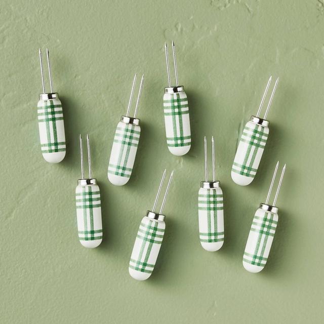 Tri-Stripe Plaid Corn Holders Green/Cream - Hearth & Hand™ with Magnolia