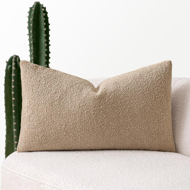 MIULEE Pack of 1 Khaki Textured Boucle Throw Pillow Cover Soft Decorative Couch Accent Solid Lumbar Pillow Case for Cushion Chair Sofa Bedroom Livingroom Home Decor，12x20 Inch
