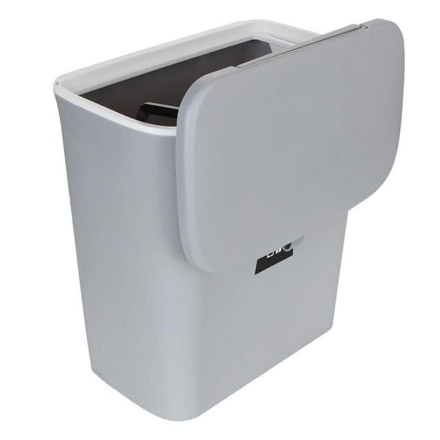 ZOEYES 2.4 Gal Hanging Trash Can for Kitchen Cabinet Door, Small Under Sink Hanging Garbage Can with Lid, Wall-Mounted Waste Bin for Bathroom Bedroom Office Kitchen (Gray)