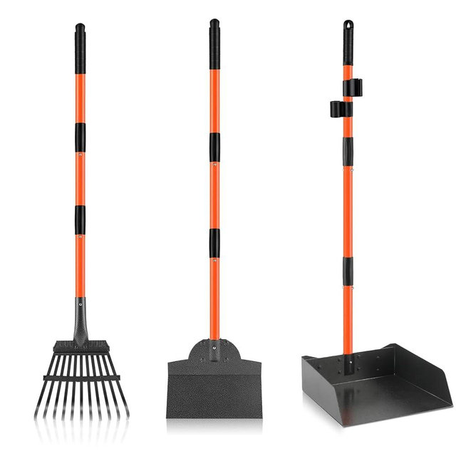 ROIUBPO Pooper Scooper, Extra Large Long Handle Dog Pooper Scooper for Dogs Heavy Duty, Pet Supplies Stainless Metal Tray, Spade and Rake Set, Use on Grass, Dirt or Gravel