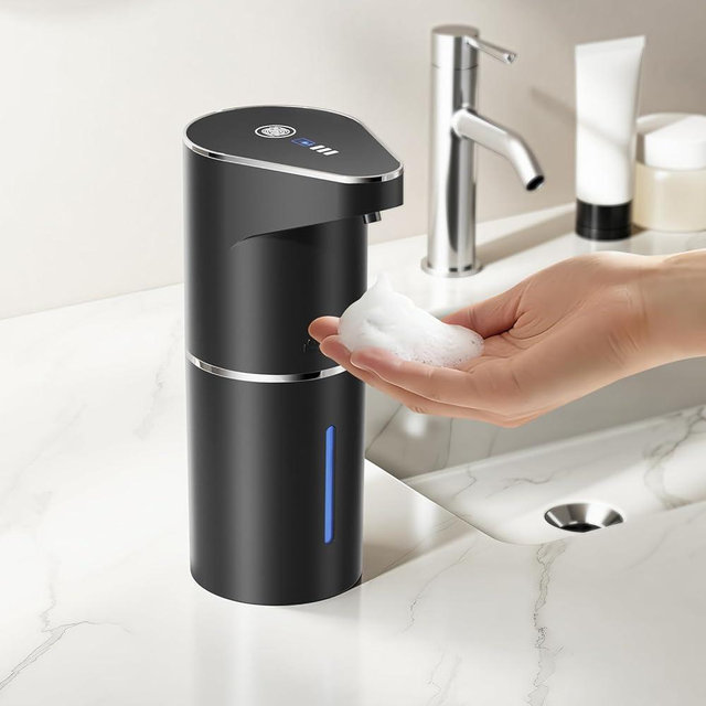 Fantictas Automatic Soap Dispenser,Touchless Hand Wall Mount Rechargeable 3 Gear Adjustable Electric Soap Dispenser 350ml with Infrared Motion Sensor for Bathroom,Kitchen,Office, Black Foam