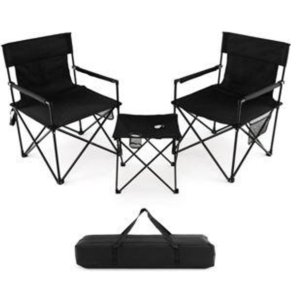 Tangkula Folding Camping Chair Set of 3 Portable Lawn Chair & Side Table w/ 2 Cup Holders This item is not available