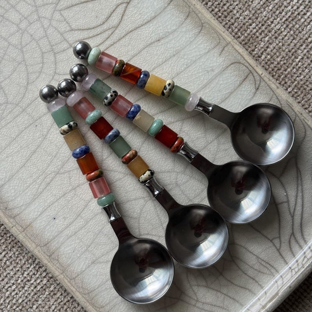 Set Of Handmade Gemstone Spoon - Custom Beaded Spoon - Set Cuillère Pierre Naturel - Gift Set - Idée Cadeau - Cuillère Personnalisée