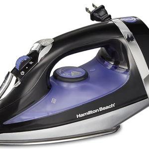Hamilton Beach Steam Iron for Clothes & Garment Steamer with Smooth Press Stainless Steel Soleplate, 1200 Watts, 8’ Retractable Cord, Black (14214)
