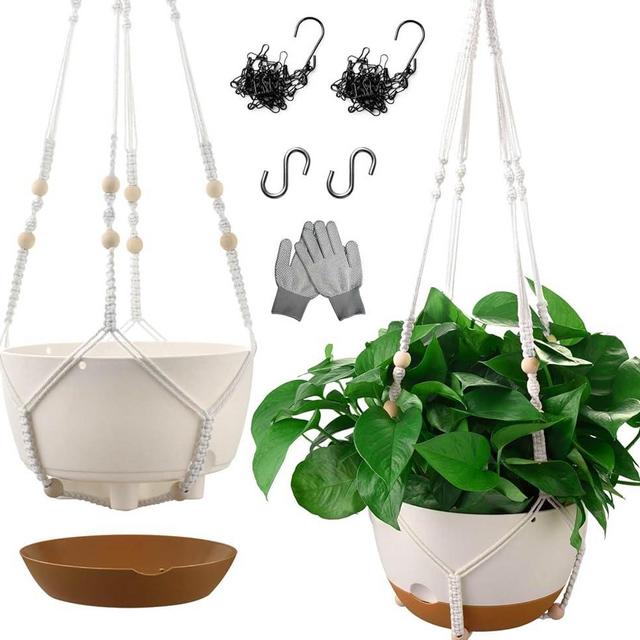 10 Inch Hanging Planters for Indoor Plants,Set of 2 Hanging Pots for Plants with Self-Watering, Outdoor Hanging Plant Pot with Drainage and 2 Kinds of Hanging Baskets Hangers for Home Decor and Garden