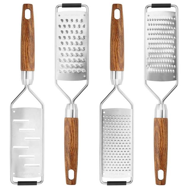 SHIKORI Stainless Steel & Wood Cheese Grater with Protective Cover - Modern, Brown