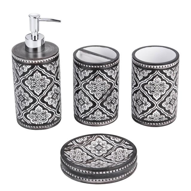 4pc Poliresine Arabesco Bathroom Set Brown/White - KRALIX