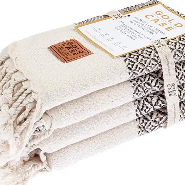 GOLD CASE Aphrodite Original Turkish Hand Towels - Set of 4 - 20x40 100% Cotton Decorative Bathroom and Kitchen Towel for Hand, Face, Hair, Head, Farmhouse, Yoga, Gym. Tea Towel & Dishcloth, Beige