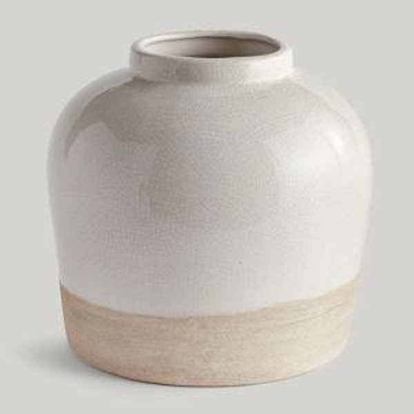 Leona Clay Vase Handmade in Beige and Cream - 11"