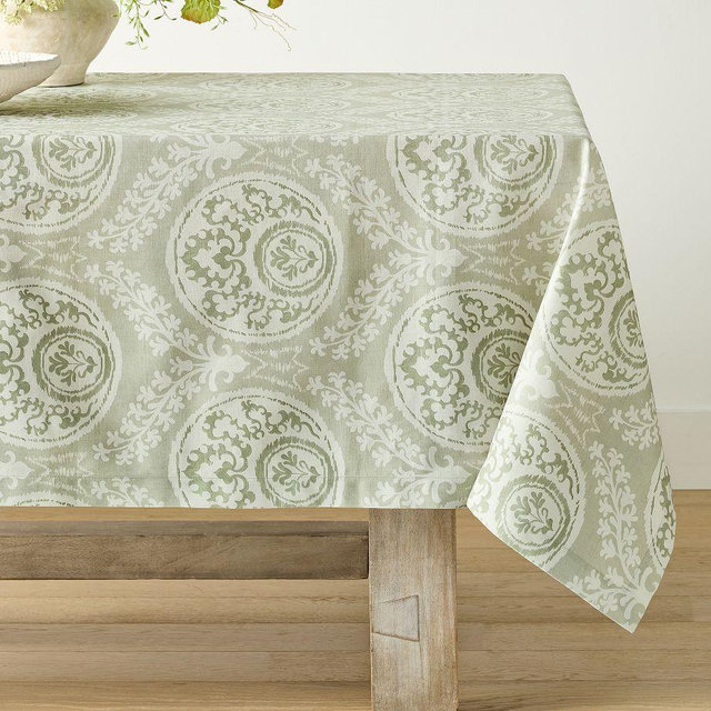 Lena Medallion Organic Cotton Tablecloth - Green