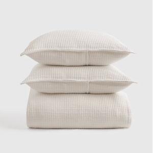Organic Ribbed Cotton Coverlet Set - Ivory, Full/Queen