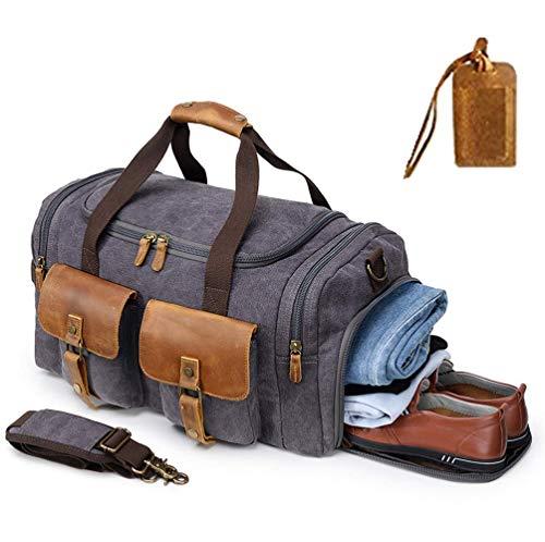 Kemy's Canvas Duffle Bag Oversized Genuine Leather Weekend Bags for Men and Women
