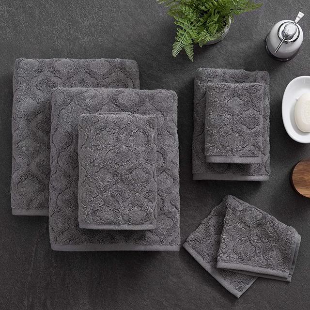 Welhome Athena Cotton Poly Textured Towel - Set of 6 (Slate) - Luxurious - Highly Absorbent - Soft - Durable - 600 GSM - Machine Washable - 2 Bath - 2 Hand - 2 Wash Towels