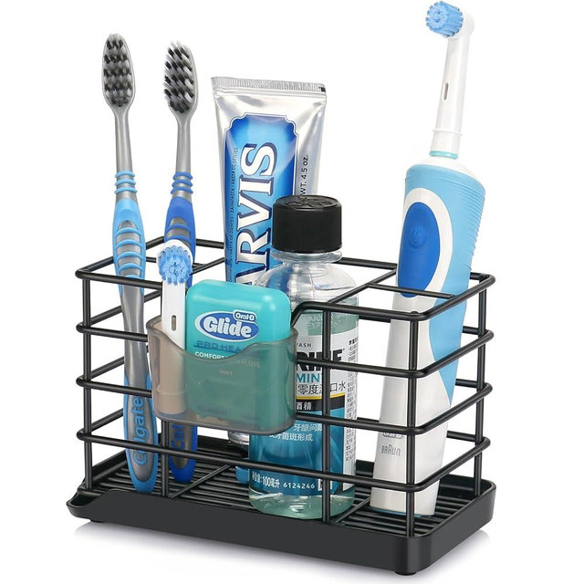 Toothbrush Holders for Bathrooms, Stainless Steel Bathroom Toothbrush Holder Kids Electric Tooth Brush Holder and Toothpaste Holder for Bathroom Accessories Organizer with Tray, Multi-Slots (Large)