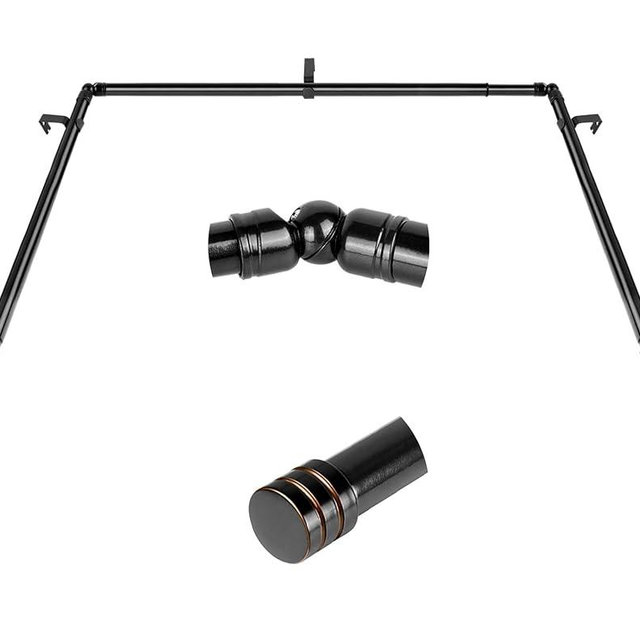 Black Bay Window Curtain Rod, HOTOZON 1 Inch Curtain Rods for Bay Windows 36-72 Inch(Center Rod), 20-36 Inch Side Rods for Windows, Heavy Duty Decorative Drapery Rod with End Cap Finials