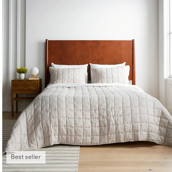 European Linen Box Quilt Set - Sand, King/Cal King