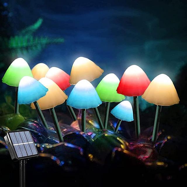 Outdoor Solar Garden Lights, Set of 12 Mini Solar Mushroom Light Outdoor Waterproof Cute Mushroom Shaped Pathway Landscape Lights for Yard Patio Garden Party Wedding Festival Decoration （Multicolor)