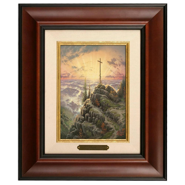 Thomas Kinkade Sunrise Brushwork Gallery Wrapped Canvas Art | Framed Room Wall Art | Kinkade paintings | Certificate of Authenticity Included (Burl Frame)