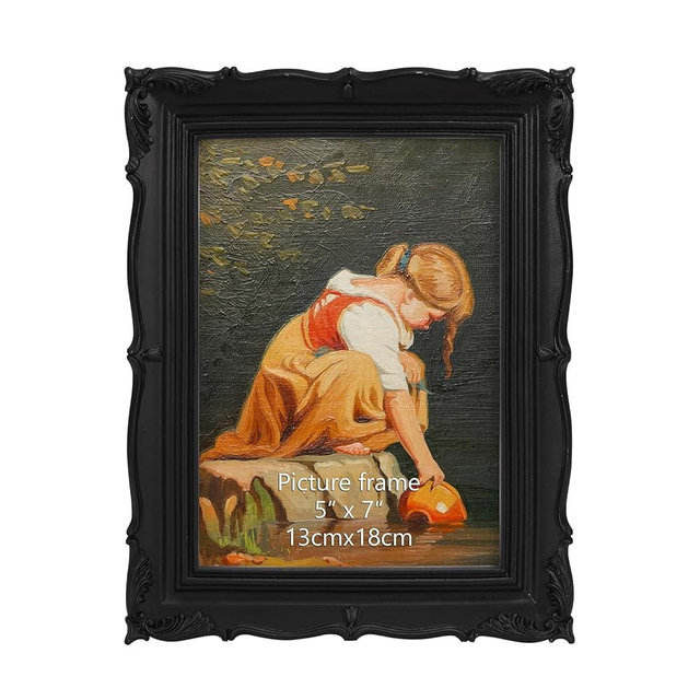 PHAREGE Vintage Picture Frame 5x7 Black, 5 by 7 Ornate Decorative Antique Frame with Mat for 4x6 Photo, Fancy Matted Frame for Desktop or Wall, Horizontal or Vertical