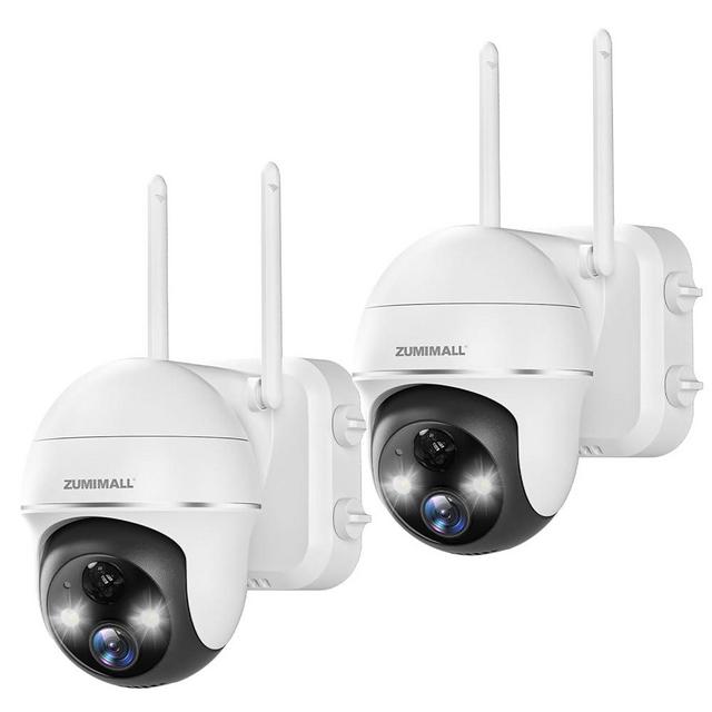 ZUMIMALL Security Cameras Wireless Outdoor- 2 Packs, 360° PTZ WiFi Battery Powered Cameras for Home Surveillance, Spotlight & Siren/PIR Detection/3MP Color Night Vision/2-Way Talk/IP66/Cloud/SD