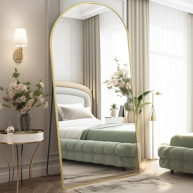 MELOMOIR 76"x34" Large Mirror Full Length, Arched Full Length Mirror with Stand, Extra Large Floor Mirror for Bedroom Living Room Cloakroom Gym, Hanging Standing or Leaning Full Body Mirror, Gold