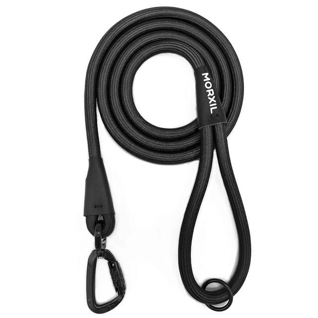 MORXIL Rope Dog Leash, 6 Foot Heavy Duty Dog Leash with Aviation Aluminum Auto Locking Carabiner, Strong Nylon Dog Lead for Small, Medium, Large Dogs (Black, 6FT)