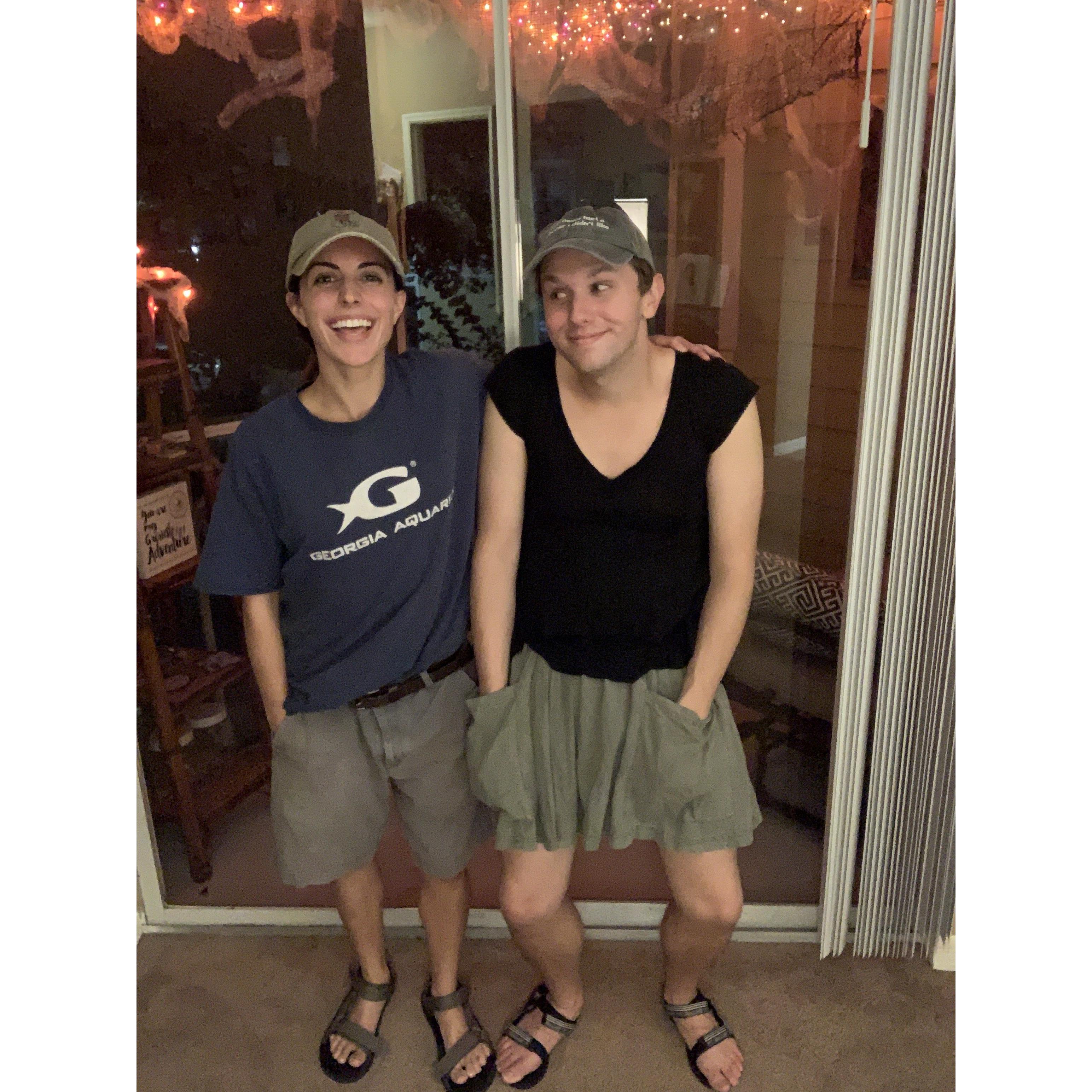 Halloween 2019- our second Halloween in Orlando. We were super busy rehearsing for the holiday show we were in, so we had zero time for clever costumes. On a whim, we dressed up as one another.
