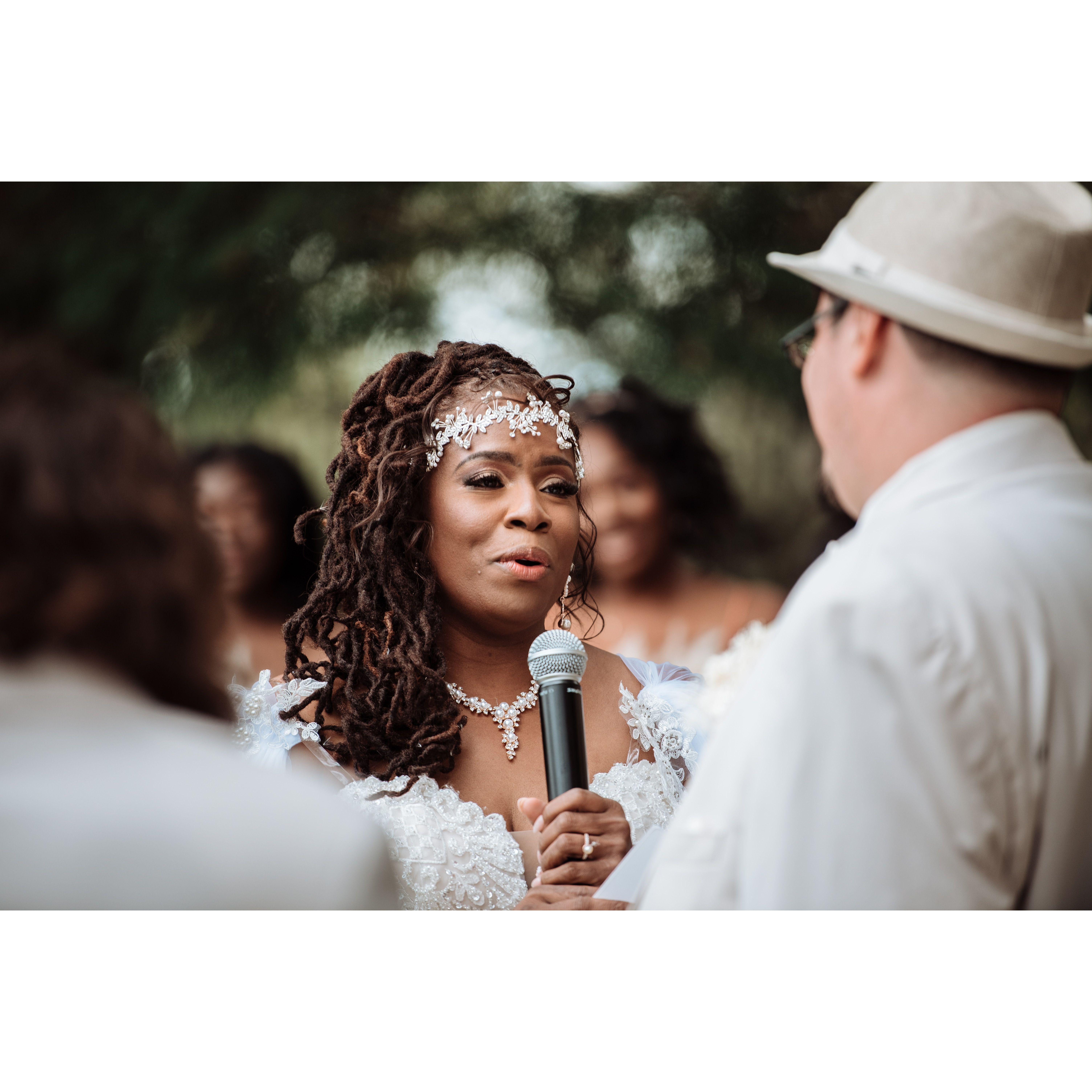 Bride singing her vows