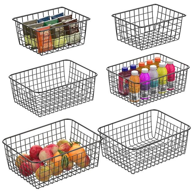 Wire Basket, Warmfill 6 Pack Wire Baskets for Storage Durable Metal Basket Pantry Organizer Storage Bin Baskets for Kitchen Cabinets, Pantry, Countertop, Closets, Black (2 Small, 2 Medium, 2 Large)