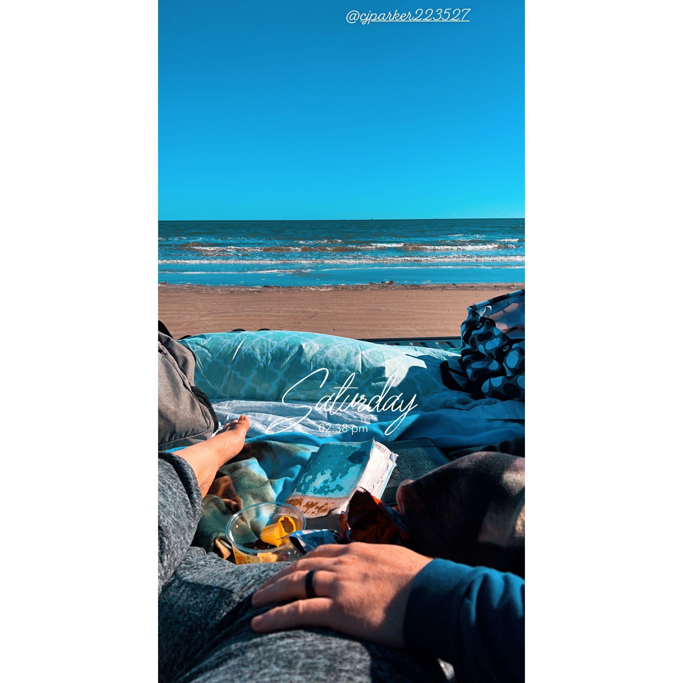 Charles and I on our Beach bible study date, we do these often in the spring and summer!