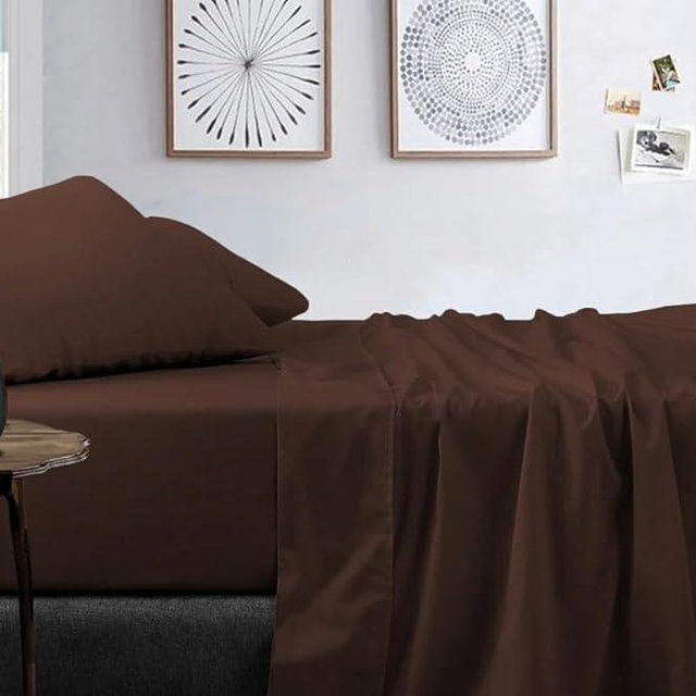 True Luxury 1000-Thread-Count 100% Egyptian Cotton Bed Sheets, 4-Pc King Dark Brown Sheet Set, Single Ply Long-Staple Yarns, Sateen Weave, Fits Mattress Upto 18'' Deep Pocket