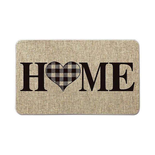 Artoid Mode Home Black and White Buffalo Plaid Heart Decorative Doormat, Seasonal Spring Holiday Low-Profile Floor Mat Switch Mat for Indoor Outdoor 17 x 29 Inch