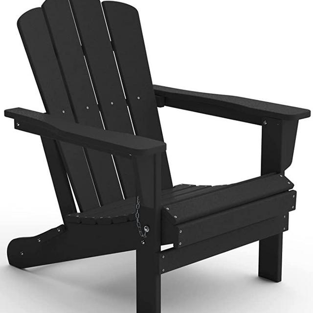 KINGYES Folding Adirondack Chair, HDPE All-Weather Folding Adirondack Chairs, Outdoor Patio Weather Resistant Adirondack Chair for Deck Lawn fire Pit, Black
