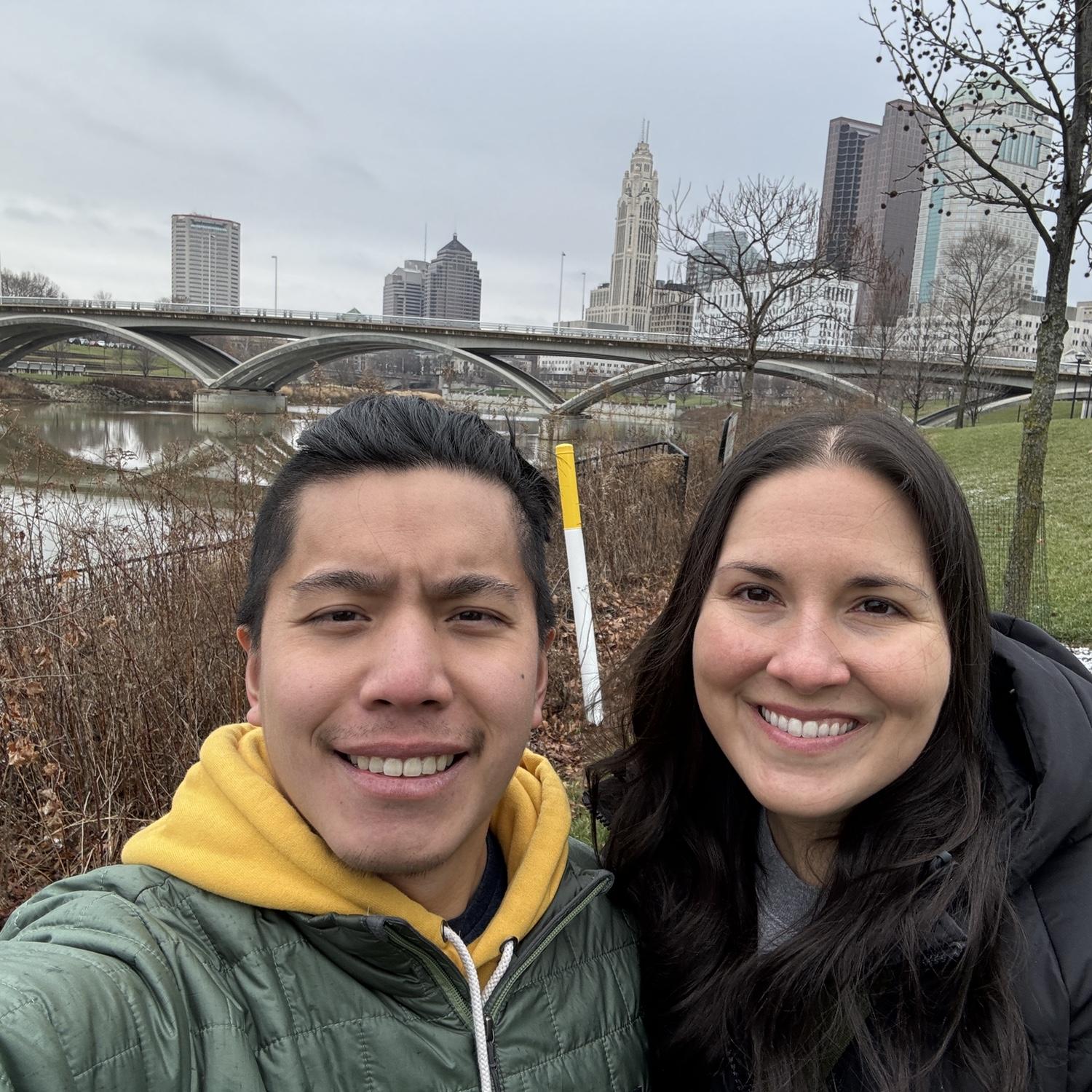 Us with the Columbus skyline