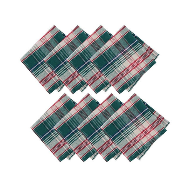 Elrene Home Fashions Holiday Fireside Red & Green Tartan Plaid Christmas/Winter Cotton Napkins, Set of 8