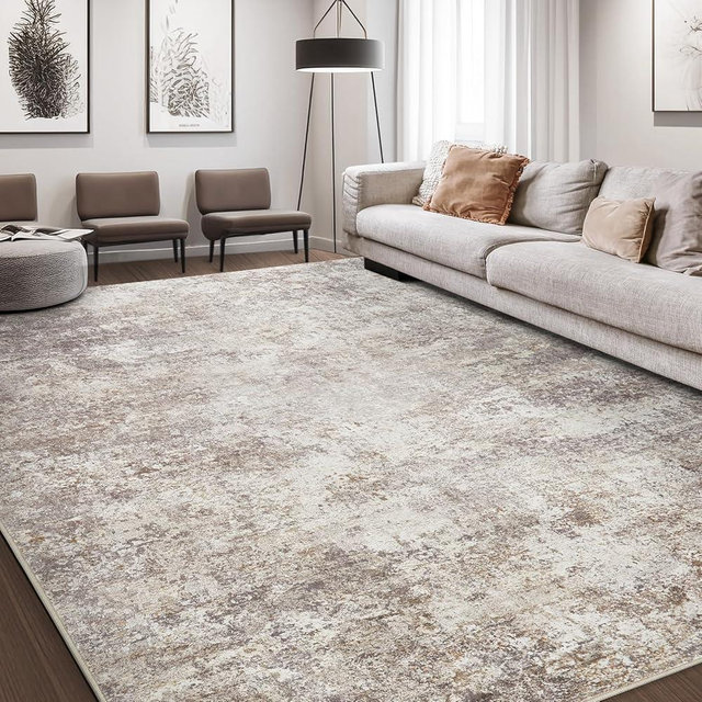 DMOYEST Area Rug Living Room Rugs - 10x12 Washable Large Soft Indoor Neutral Modern Abstract Low Pile Rug Carpet for Bedroom Dining Room Farmhouse Home Office - Brown