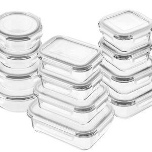 Bayco Glass Food Storage Containers, [24 Piece] Airtight Meal Prep Bento Boxes, Leak Proof (12 lids & 12 Containers) - White
