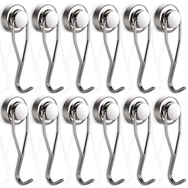 Swivel Swing Magnetic Hook New Upgraded, 30LB（12pack） Refrigerator Magnetic Hooks ,Strong Neodymium Magnet Hook, Perfect for Refrigerator and Other Magnetic Surfaces,60mm(2.36in) in Length