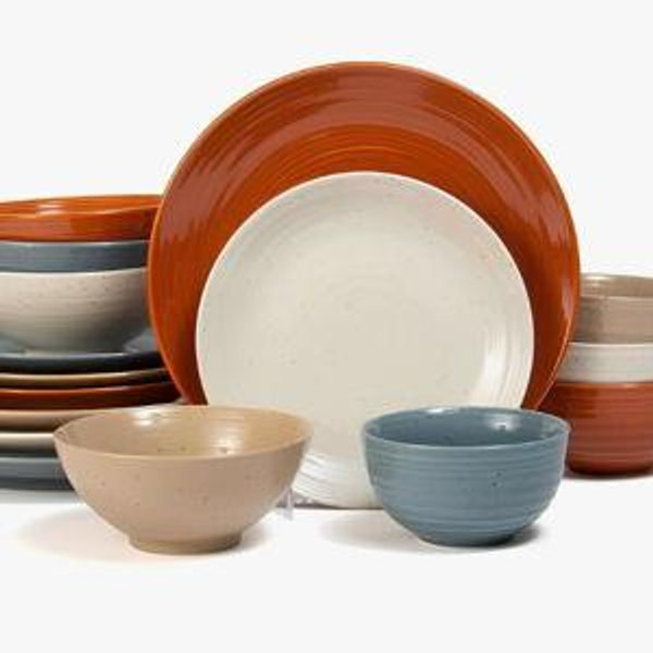 Sango Siterra Painter's Palette 16-Piece Stoneware Dinnerware Set - Service For 4, Plate & Bowl Set