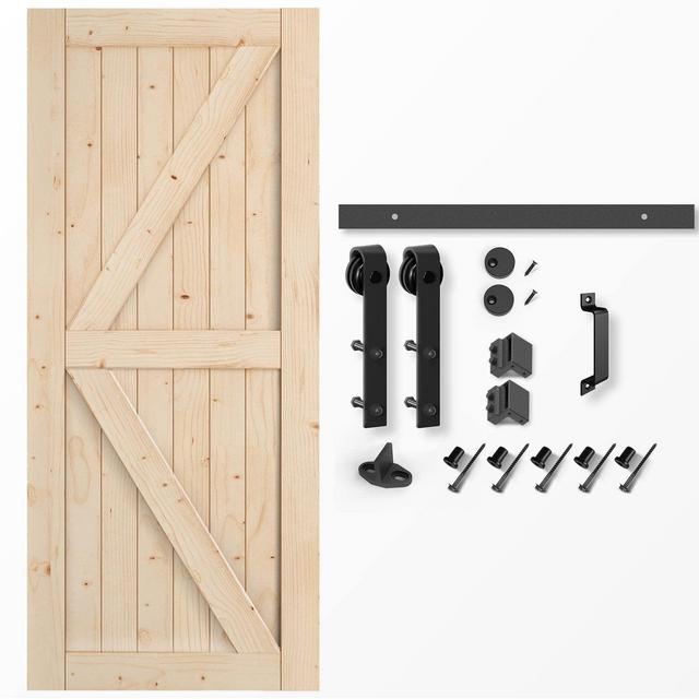 EaseLife 36in x 84in Sliding Barn Door with 6.6FT Barn Door Hardware Kit Handle Included,DIY Assemblely,Easy Install,Apply to Interior Rooms Storage Closet,K-Frame,Natural