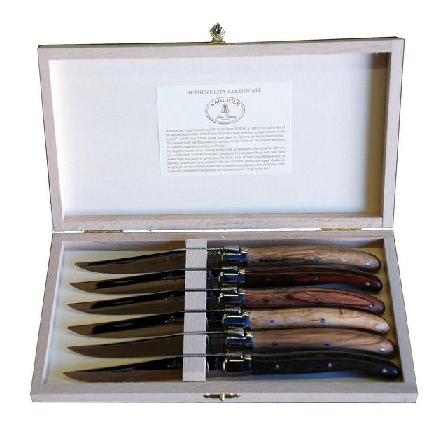 Laguiole Jean Dubost Assorted Wood Handle Steak Knives, Set of 6